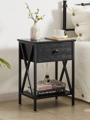 Nightstands, Modern End Side Tables,Night Stand with Drawer &Storage Shelf for Bedroom living Room Office Lounge, Black