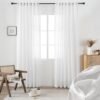 White Linen Sheer Curtains 96 Inch Length for Extra Wide Windows 84 Inch Width 2 Panel Back Tab Pocket Light Filter Semi Sheer Long Skinny Curtains for Living Room Rustic Farmhouse 8 FT Wide 84 x 96