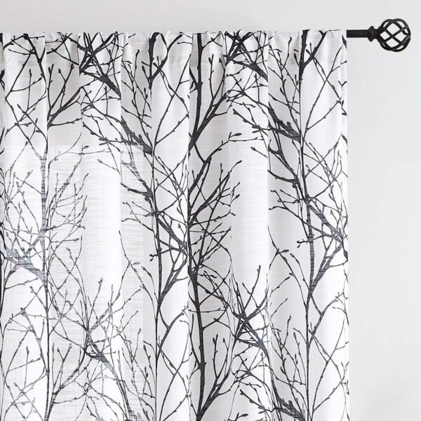 Tree Print Yellow Grey and White Curtains for Living Room Windows - Linen Textured Grommet Branches Pattern Window Treatment Set for Bedroom - 50" W x 96" L - (2 Panels)