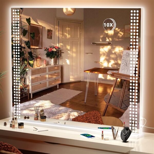 Vanity Mirror with Lights, 10"×12" LED Makeup Mirror, Lighted Makeup Mirror with Lights, Smart Touch Control Dimmable 3 Modes Light 360°Rotation White