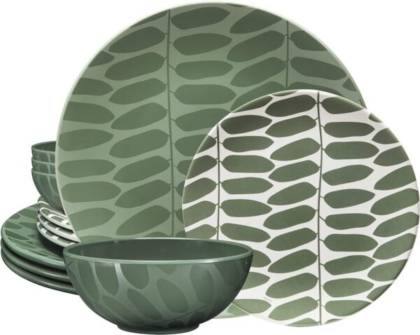 12 Piece Melamine Dinnerware Set - Durable, Dishwasher Safe Blue Plates and Bowls - Dining, Parties, Camping Dish Set Blue Planet Collection