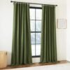 Faux Linen Curtains 90 inches Long for Doorway, Pinch Pleated Thick Room Darkening Window Treatments Noise Reducing Privacy for Living Room/Bedroom, Natural, W34 x L90, 2 Panels