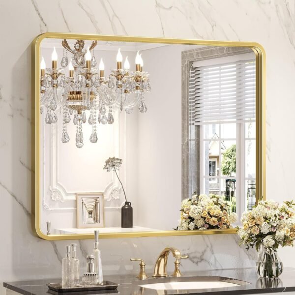 Black Bathroom Mirror for Wall, 20 x 28 Inch Rectangluar Black Metal Framed Mirror, Modern Wall Mounted Vanity Mirror for Bathroom, Vertical or Horizontal