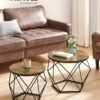 Small Coffee Table Set of 2, Round Coffee Table with Steel Frame, Side End Table for Living Room, Bedroom, Office, Rustic Brown and Black