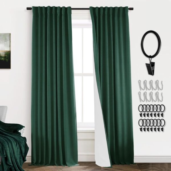 108 Inch Long Blackout Curtains & Drapes for Track System Pleated with Hooks Rings 2 Panels Set,Linen Black Out Back Tab 9FT Ceiling to Floor Length Curtains for Living Room,Cream Ivory