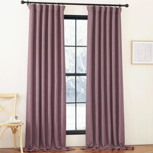 Faux Linen Curtains 90 inches Long for Doorway, Pinch Pleated Thick Room Darkening Window Treatments Noise Reducing Privacy for Living Room/Bedroom, Natural, W34 x L90, 2 Panels