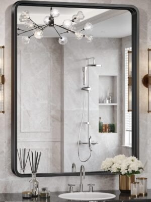 Black Bathroom Mirror for Wall, 24x36 Inch Rectangular Black Metal Framed Mirror, Modern Wall Mounted Vanity Mirror for Bathroom, Vertical or Horizontal