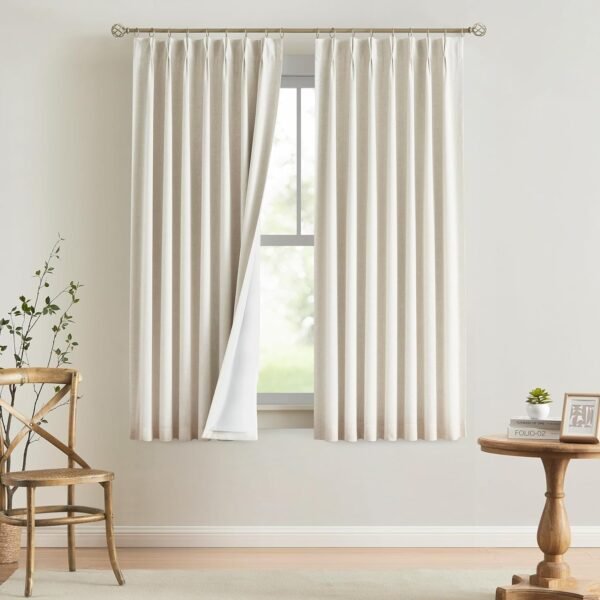 Natural Full Blackout Curtains Linen Blended Darkening Window Curtains 84 inch for Living Room Bedroom Thermal Insulated Pinch Pleat Drapes with Hooks 2 Panel 40"Wx84"L