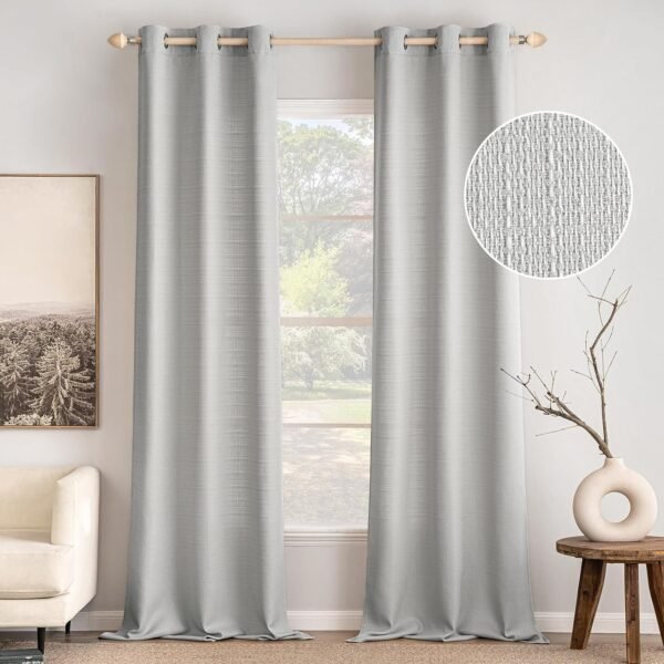 White Faux Linen Textured Curtains 72 Inch Length 2 Panels Set for Living Room Bedroom Privacy Casual Weave Farmhouse Burlap Semi Sheer Grommet Top Light Filtering Window Drapes, W37 x L72