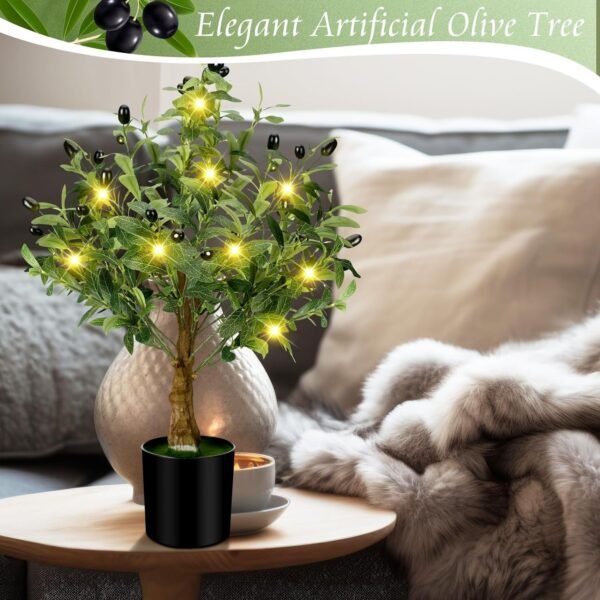 81jdSWagibL._AC_SL1500.jpg 24 Inch Artificial Olive Tree Tall Faux Silk Olive Trees with LED String Lights Fake Potted Artificial Plants Indoor Outdoor for Home Office Table Decor