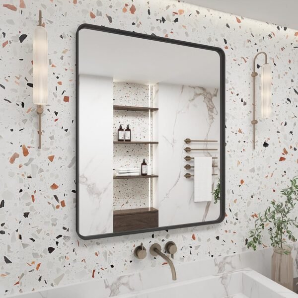 20x30 Silver Bathroom Mirror, Silver Wall Mirror for Vanity, Brushed Metal Framed Rectangle Mirror, Anti-Rust, Brushed Nickel,Shatterproof, Round Corners(Horizontally/Vertically)