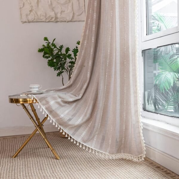 Boho Curtains Semi-Blackout Window Curtains 84 Inch 2 Pannels for Living Room, Linen Tassels Farmhouse Curtains with Embroidery for Bedroom Rod Pocket Draperies 52" W x 84" L,Off White