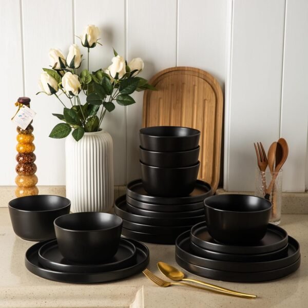 Ceramic Dinnerware Sets of 4, Modern Flat Stoneware Plates and Bowls Sets,Chip and Crack Resistant | Dishwasher & Microwave Safe Dishes Set,Scratch Resistant- Service for 4 (12pc)-Matte White