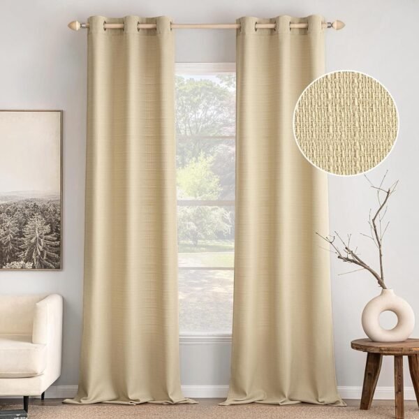 White Faux Linen Textured Curtains 72 Inch Length 2 Panels Set for Living Room Bedroom Privacy Casual Weave Farmhouse Burlap Semi Sheer Grommet Top Light Filtering Window Drapes, W37 x L72