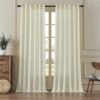 Pleated Linen Curtains 96 Inches Long for Living Room 2 Panel Set, Semi Sheer Pinch Pleat Back Tab Drapes with Hooks Neutral Boho Light Filtering Curtain for Bedroom Window 8 Ft W38xL96