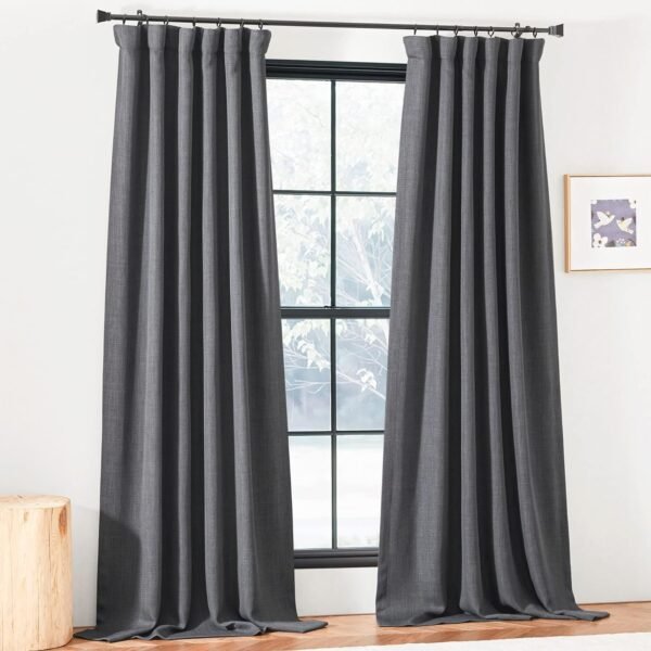 Faux Linen Curtains 90 inches Long for Doorway, Pinch Pleated Thick Room Darkening Window Treatments Noise Reducing Privacy for Living Room/Bedroom, Natural, W34 x L90, 2 Panels