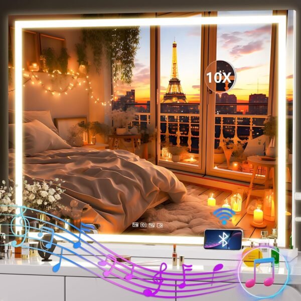 Vanity Mirror with Lights, 10"×12" LED Makeup Mirror, Lighted Makeup Mirror with Lights, Smart Touch Control Dimmable 3 Modes Light 360°Rotation White