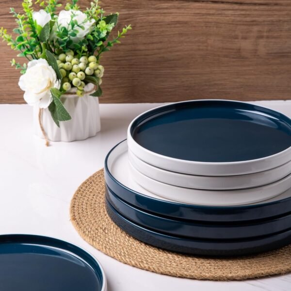 Ceramic Dinnerware Sets for 4,12 -Piece Double Color Stoneware Plates and Bowls Set,Chip and Crack Resistant | Dishwasher & Microwave Safe Dishes Set,Service for 4 -White &Blue