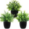 rtificial Potted Plants Mini Fake Plants in Pots, 4 Pack Medium Eucalyptus Potted Faux Decorative Grass Plant with White Plastic Pot for Home Decor, Indoor, Office, Desk, Table Decoration