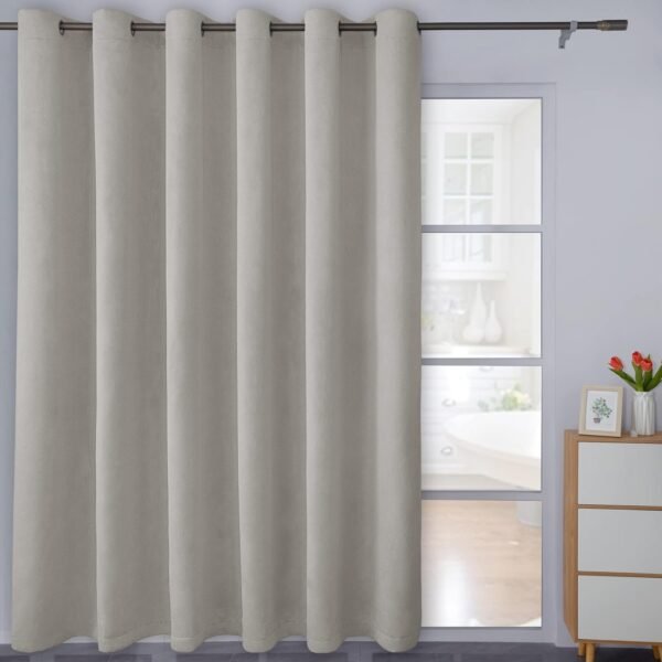 Linen Textured 100% Blackout Curtain 100x96 Inch Extra Wide Patio Sliding Door Curtain Solid Thermal Insulated Room Curtain for Bedroom, Living Room (1 Panel, White)