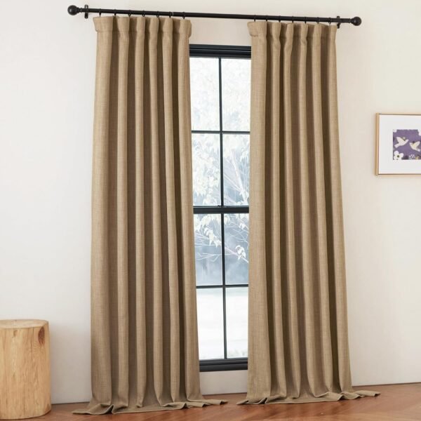 Faux Linen Curtains 90 inches Long for Doorway, Pinch Pleated Thick Room Darkening Window Treatments Noise Reducing Privacy for Living Room/Bedroom, Natural, W34 x L90, 2 Panels