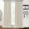 Blackout Curtains 96 Inches Long 2 Panel Set for Living Room,Black Out Room Darkening Thermal Pleated Back Tab Hooks Rings Pleat 8 FT Track Ceiling to Floor Length Curtains for Bedroom Window,Cream
