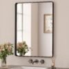 81s3RtAfRUL._AC_SL1500.jpg Black Metal Framed Bathroom Mirrors for Wall, 20 x 30 Inch Rounded Rectangle Bathroom Vanity Mirror, Matte Black Farmhouse Mirror with Seamless Frame, HD Tempered Glass(Horizontal/Vertical)