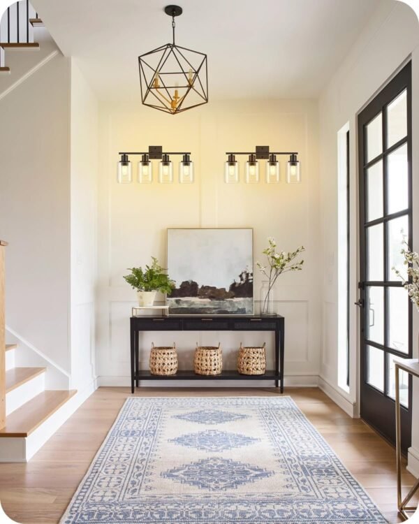 4-Light Black Bathroom Light Fixture, Vanity Light Over Mirror with Clear Glass Shade, Modern Sconce Wall Lighting with Metal Base, for Mirror Bedroom Powder Room Hallway, Black B04BD05