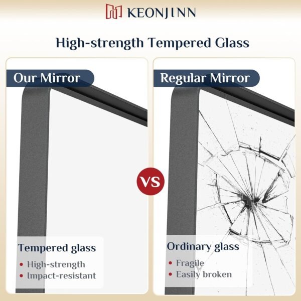 81vIhPpJHRL._AC_SL1500.jpg Black Metal Framed Bathroom Mirrors for Wall, 20 x 30 Inch Rounded Rectangle Bathroom Vanity Mirror, Matte Black Farmhouse Mirror with Seamless Frame, HD Tempered Glass(Horizontal/Vertical)