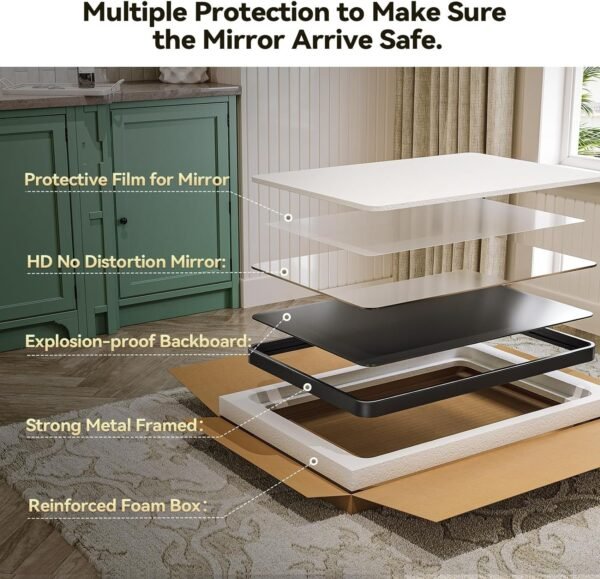 Black Bathroom Mirror for Wall, 20 x 28 Inch Rectangluar Black Metal Framed Mirror, Modern Wall Mounted Vanity Mirror for Bathroom, Vertical or Horizontal