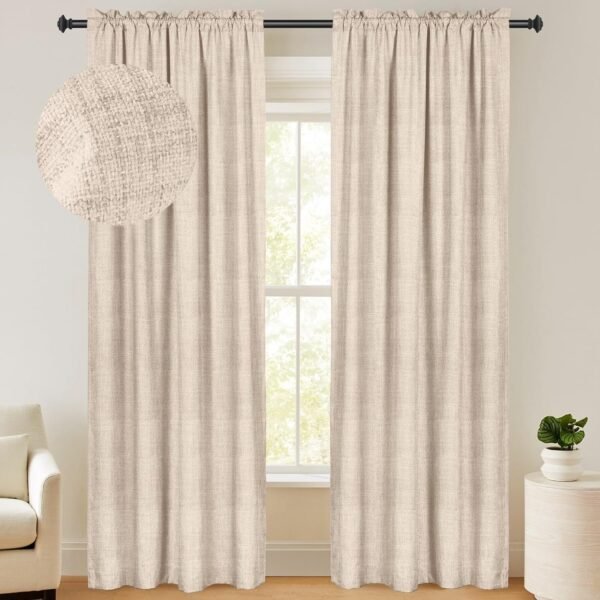 100% Blackout Shield Linen Blackout Curtains 84 Inches Long 2 Panels Set, Blackout Curtains for Bedroom, Thermal Insulated Rod Pocket Window Curtains & Drapes Living Room, 50W X 84L, Beige