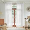 White Linen Sheer Curtains 96 Inch Length for Extra Wide Windows 84 Inch Width 2 Panel Back Tab Pocket Light Filter Semi Sheer Long Skinny Curtains for Living Room Rustic Farmhouse 8 FT Wide 84 x 96