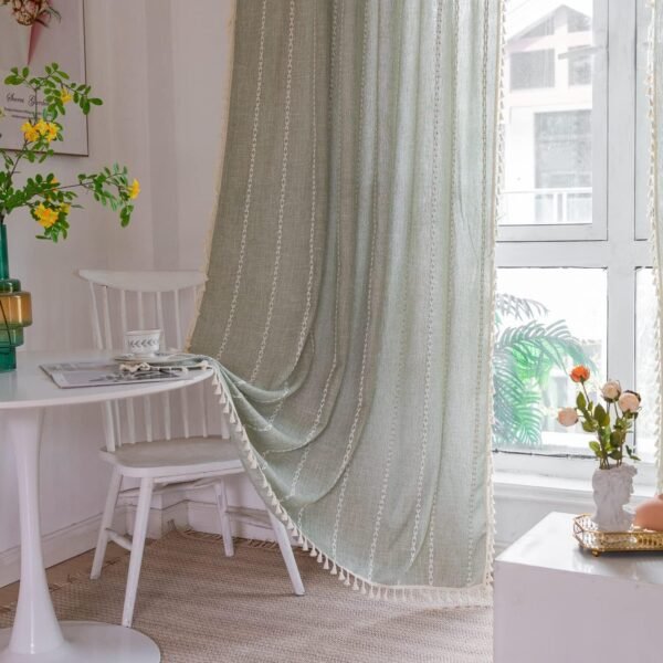 Boho Curtains Semi-Blackout Window Curtains 84 Inch 2 Pannels for Living Room, Linen Tassels Farmhouse Curtains with Embroidery for Bedroom Rod Pocket Draperies 52" W x 84" L,Off White