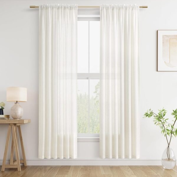 Natural Linen Curtains 78 Inch Length for Living Room Bedroom 2 Panels Set Rod Pocket Light Filtering Semi Sheer Window Curtains 52 Inch Width Boho Farmhouse Linen Drapes Cream Ivory, W52xL78