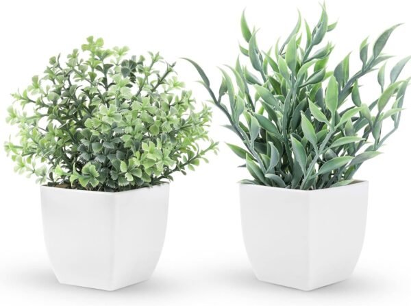 2 Packs Fake Plants Mini Artificial Greenery Potted Plants for Home Decor Indoor Office Table Room Farmhouse