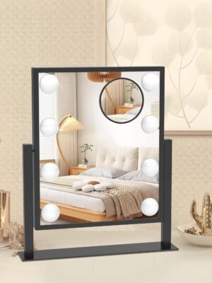 Hollywood Vanity Mirror with Lights 8 Dimmable Bulbs, 3 Color Light, Touch Control, LED Lighted Makeup Mirrors for Dorm, Detachable 10X Magnification Mirror Black