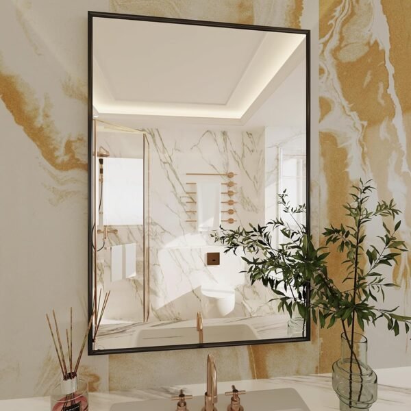 Black Vanity Mirror, 26×38 Black Mirror for Bathroom,Large Bathroom Mirror,Square Mirror (Black)