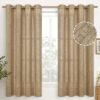 Natural Linen Curtains 63 Inch Length 2 Panels Bronze Grommet Linen Textured Short Window Drapes Light Filtering for Living Room Bedroom, 52 X 63 Inch