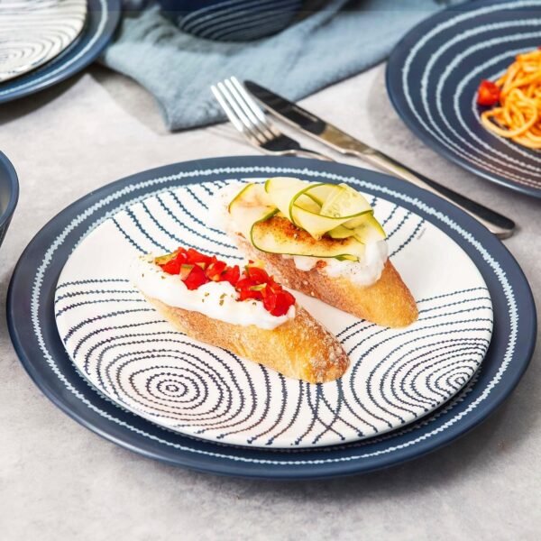 12 Piece Melamine Dinnerware Set - Durable, Dishwasher Safe Blue Plates and Bowls - Dining, Parties, Camping Dish Set Blue Planet Collection