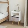 White Nightstand, Modern Bedside Tables with Fabric Drawer, Wooden End Table for Small Space, Narrow Side Table with Open Storage Shelf for Bedroom/Living Room/Dorm.