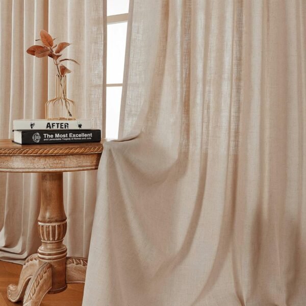 Linen Curtains 2 Panel Set,Light Filtering, Ivory on Linen Curtains 96 Inch Curtains for Living Room, Cream Drapes 96 Inches Long Rod Pocket Back Tab Curtains (96" L x 52" W)