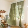 Curtains 63 Inches Long, Bohemian Linen Style Textured Curtains with Tassels for Bedroom, Semi Blackout Farmhouse Drapes, Rod Pocket Window Treatments 2 Panels, 52" x 63", Olive Green