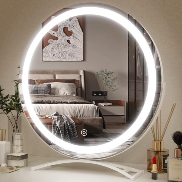 Vanity Mirror with Lights, 17x13 inch LED Lighted Makeup Mirror, Large Makeup Mirror with Lights, Touch Sensor with 3-Color Lighting, Dimmable for Vanity Desk Tabletop, Bedroom