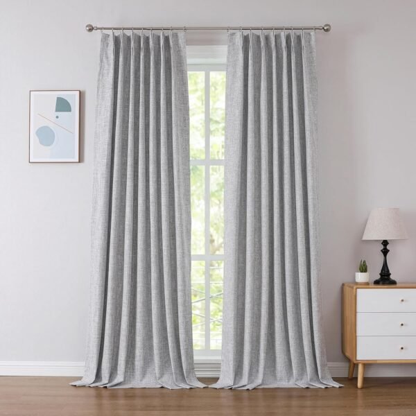 Linen Blended Pinch Pleated Drapes,Blackout and Thermal Insulated Noise Reducing Pleated Curtains for Bedroom Nursery,Backtab 108 Inches with 9 Hooks,40"x108", 1 Panel,Natural Beige