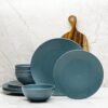 12 Piece Melamine Dinnerware Set - Durable, Dishwasher Safe Plates and Bowls - Casual Dining, Parties, Blue Dish Set Organica Blue Collection