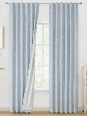 Chambray Blue Full Blackout Curtains 84 inch for Bedroom Living Room Darkening Soundproof Window Panels Thermal Insulated Rod Pocket Back Tab Grayish Blue Drapes 2 Panels 50" Wx84 L