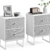 Nightstand, Bedside Table Small Dresser with Removable Fabric Drawers, End Table Side Table, Bedroom Furniture, Night Stand for Bedroom, Office, Cloud White and Dove Gray