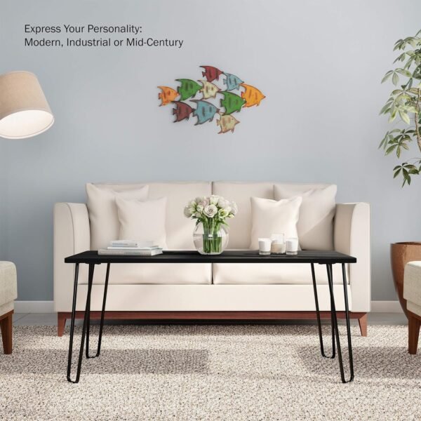 Lavish Home Coffee Table with Hairpin Legs - Modern Industrial Style Home Decor - Woodgrain-Look and Steel Accent Living Room Furniture (Black)