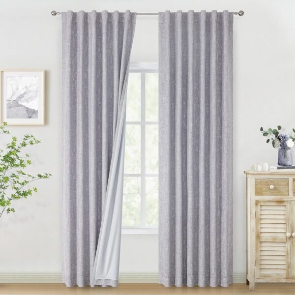 Chambray Blue Full Blackout Curtains 84 inch for Bedroom Living Room Darkening Soundproof Window Panels Thermal Insulated Rod Pocket Back Tab Grayish Blue Drapes 2 Panels 50" Wx84 L