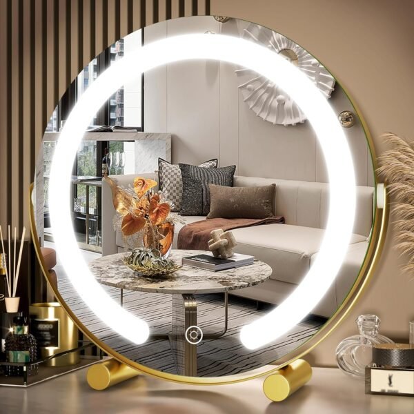 Vanity Mirror with Lights, 17x13 inch LED Lighted Makeup Mirror, Large Makeup Mirror with Lights, Touch Sensor with 3-Color Lighting, Dimmable for Vanity Desk Tabletop, Bedroom